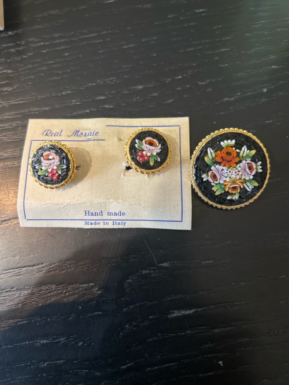 Vintage Italian Micro Mosaic Brooch & Clip-On Earrings Set – Made in Italy